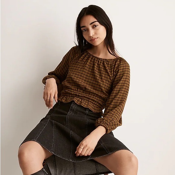 Madewell gingham top Tie-Back Cutout long sleeve in Plaid Spiced Olive xxs - Picture 7 of 11